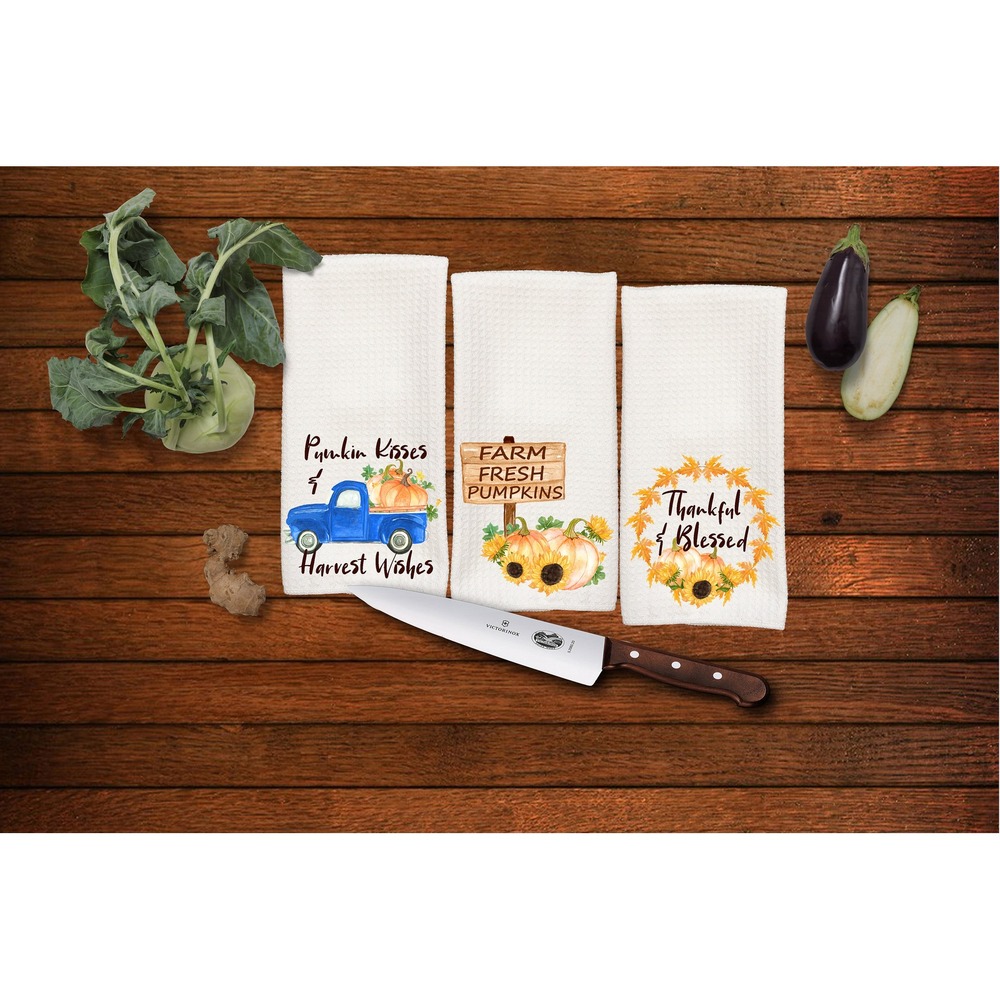 Harvest Fall kitchen towels,‎ Great gift idea for Mom, Set of 3 towels